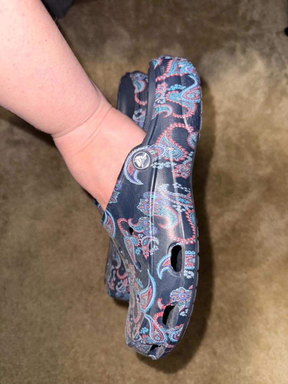 CROCS Navy Paisley Slip-On Clogs - Picture 3 of 5